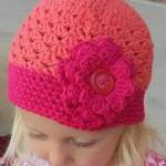 Strawberry Pink And Dark Peach Crochet Hat With..